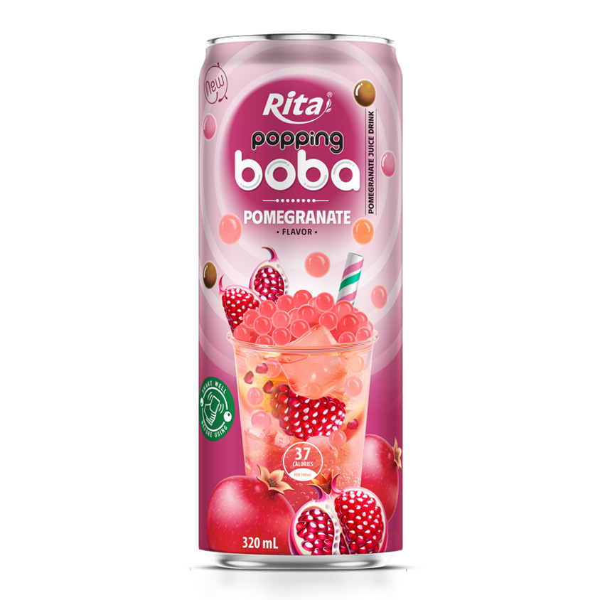 Delicious 320ml Slim Can Popping Boba Tea Pomegranate Flavor